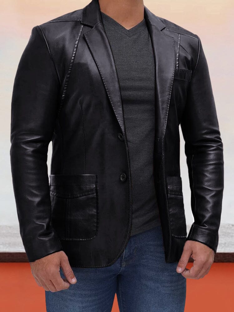 Vintage Stylish Leather Blazer Jacket - Image 4
