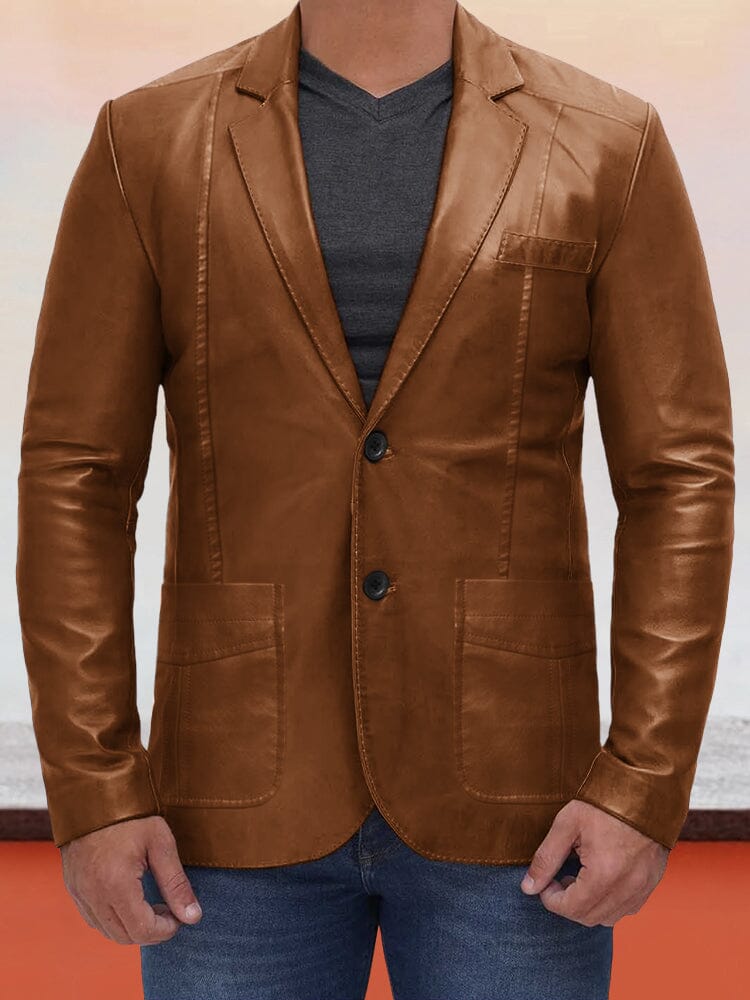 Vintage Stylish Leather Blazer Jacket - Image 5