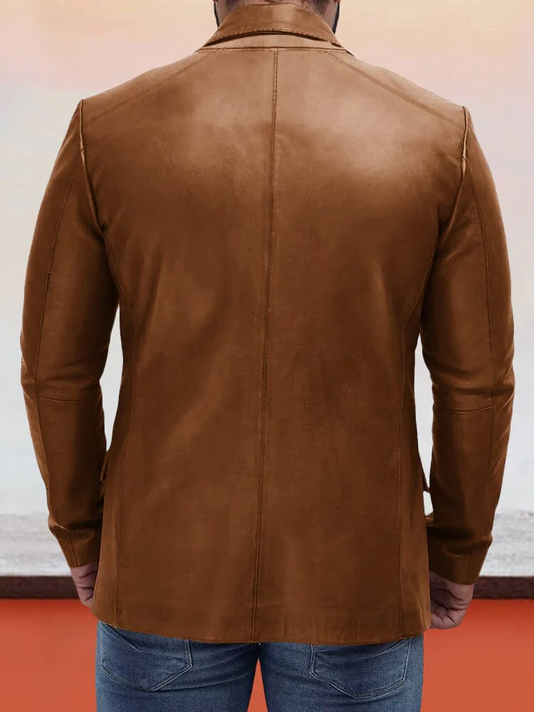 Vintage Stylish Leather Blazer Jacket - Image 6