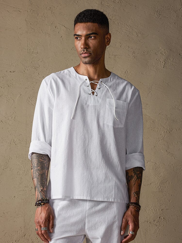 Solid Color Long Sleeve Casual Cotton Linen Set - Image 5