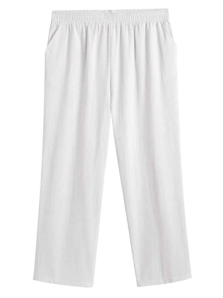 Solid Color Long Sleeve Casual Cotton Linen Set - Image 8