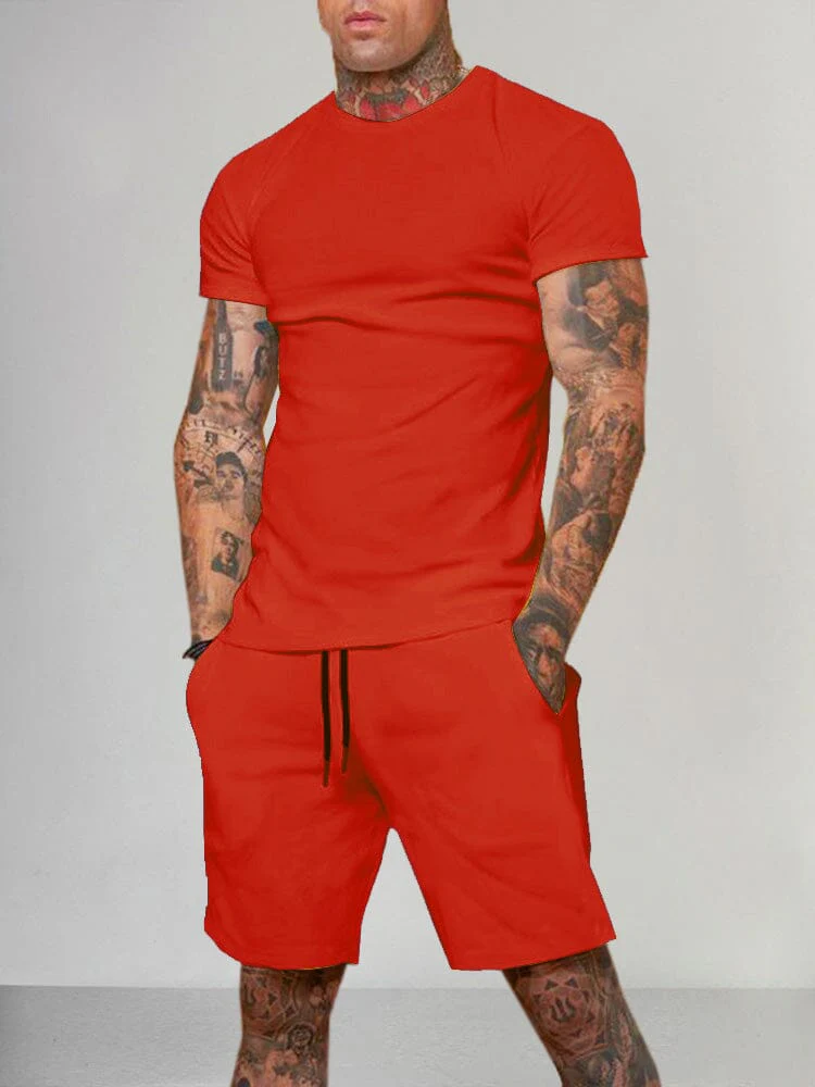 Solid Color Short Sleeve Casual Set - Image 5