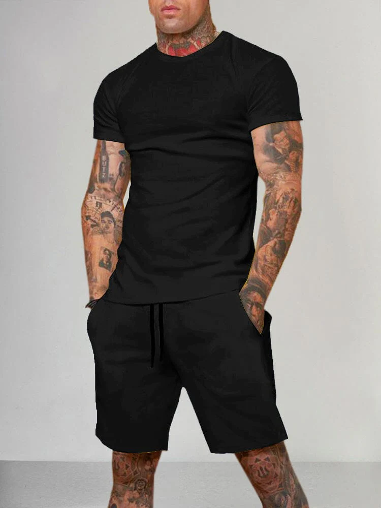 Solid Color Short Sleeve Casual Set - Image 7