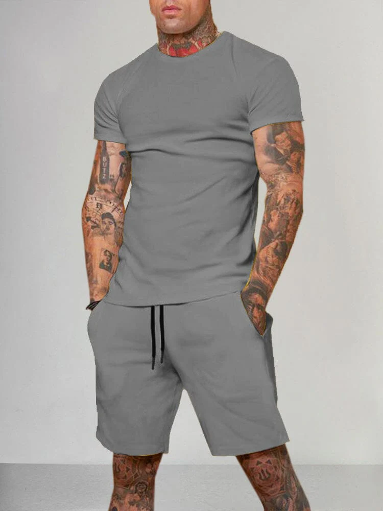 Solid Color Short Sleeve Casual Set - Image 8