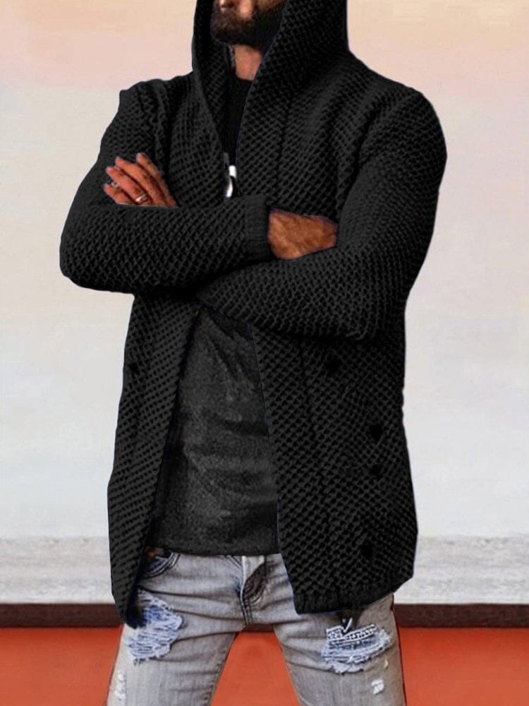 Solid Hooded Holey Sweater Coat - Image 2
