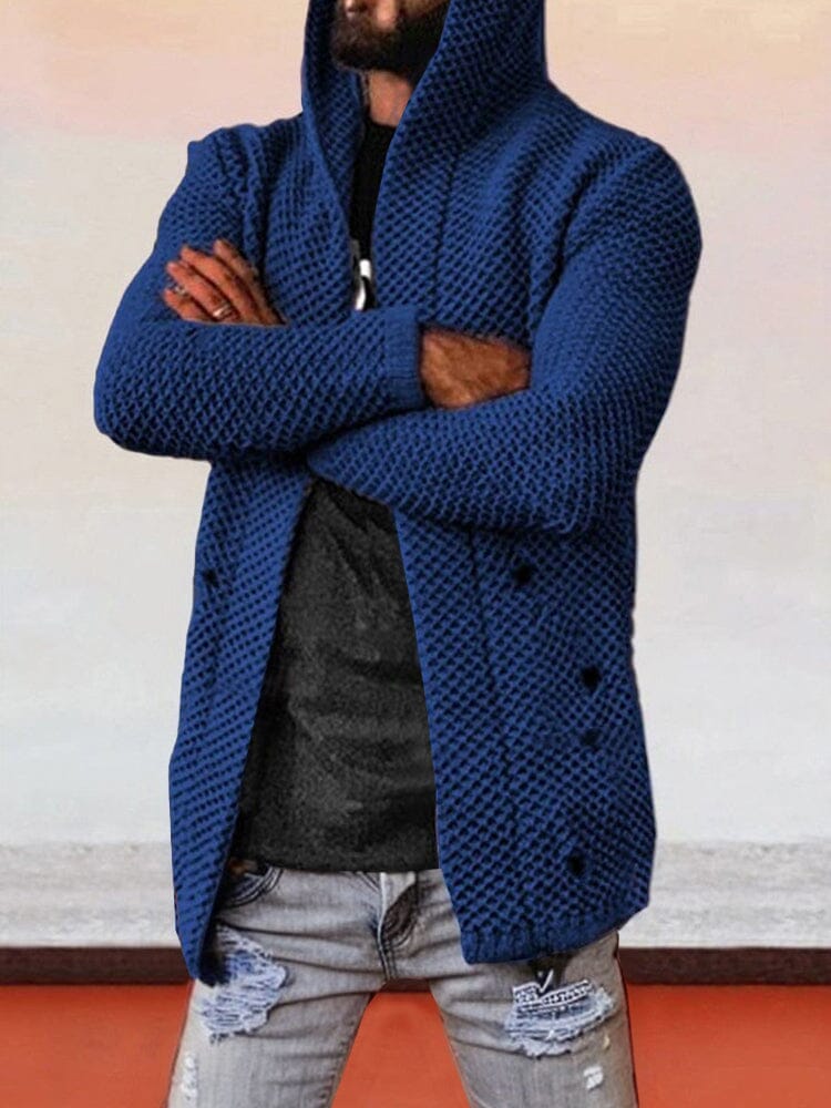Solid Hooded Holey Sweater Coat - Image 3