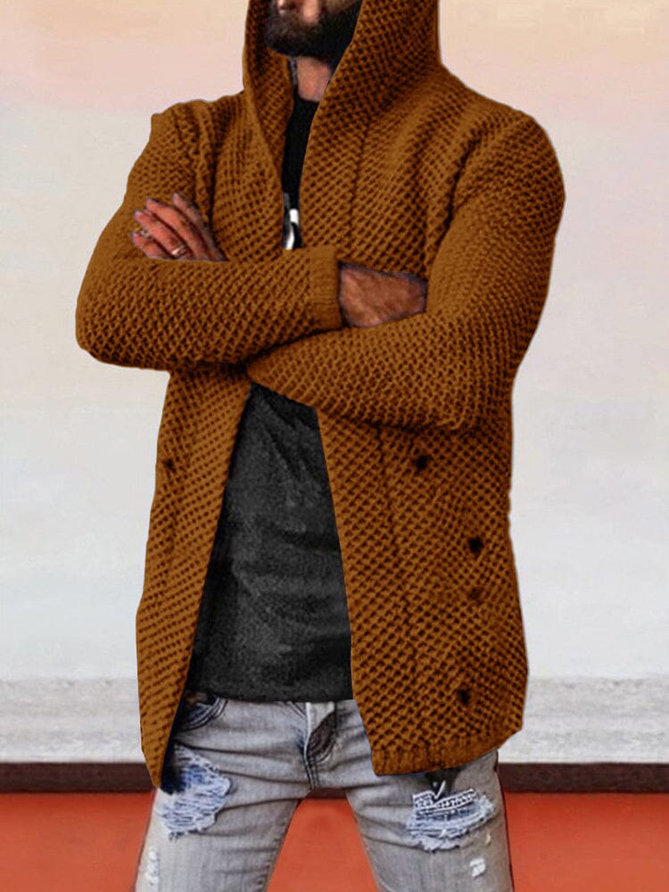 Solid Hooded Holey Sweater Coat - Image 4
