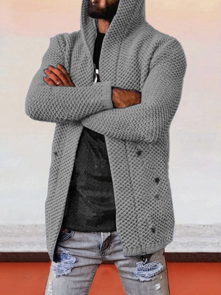 Solid Hooded Holey Sweater Coat - Image 5