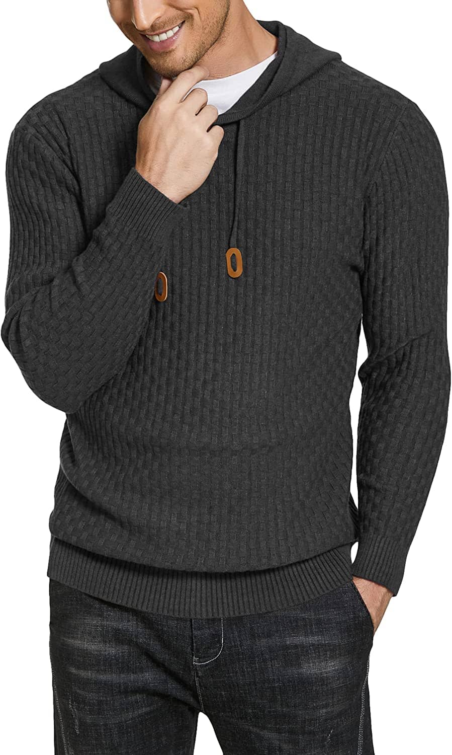 Solid Knitted Pullover Hooded Sweatshirt (US Only) - Image 2