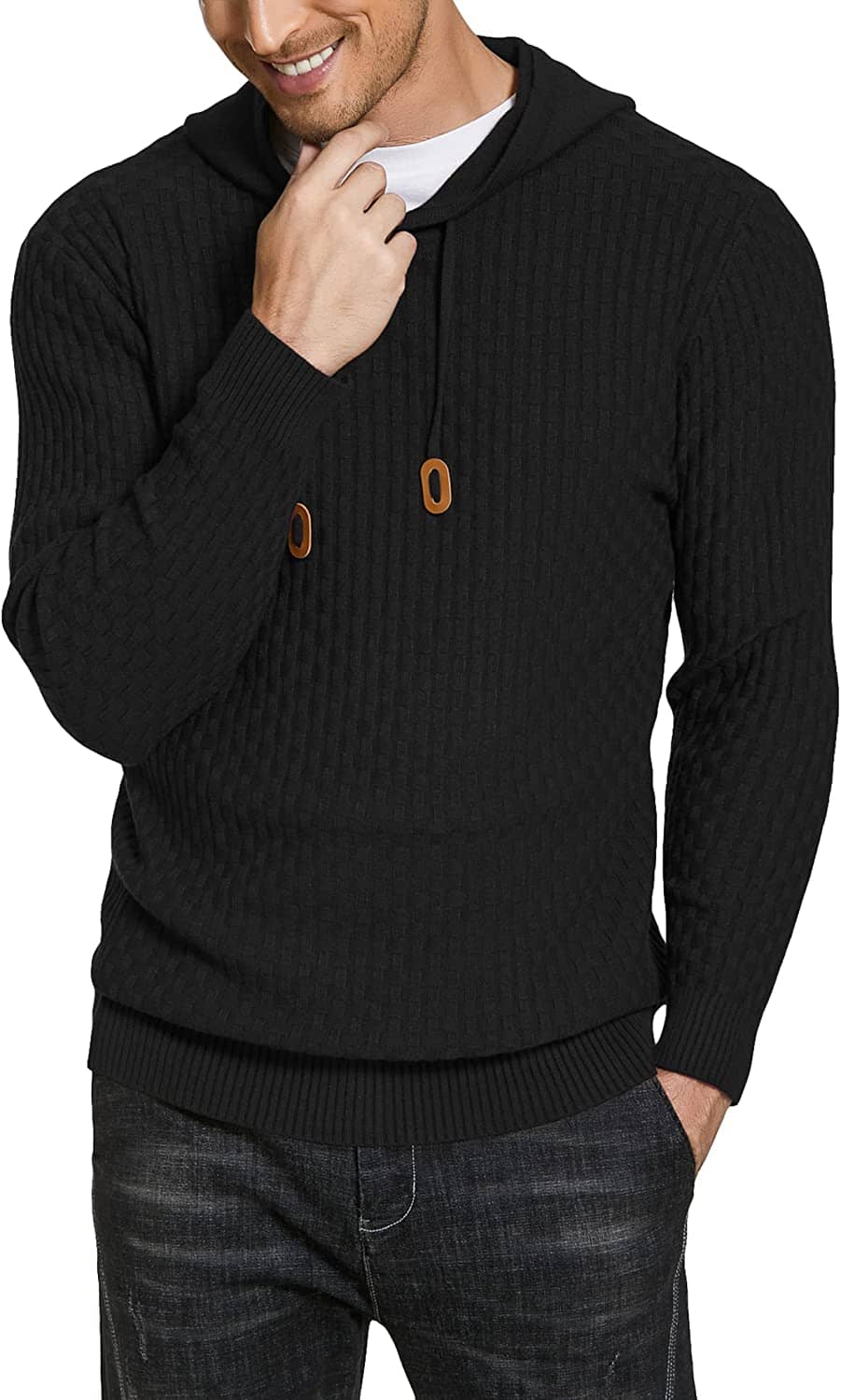 Solid Knitted Pullover Hooded Sweatshirt (US Only) - Image 3