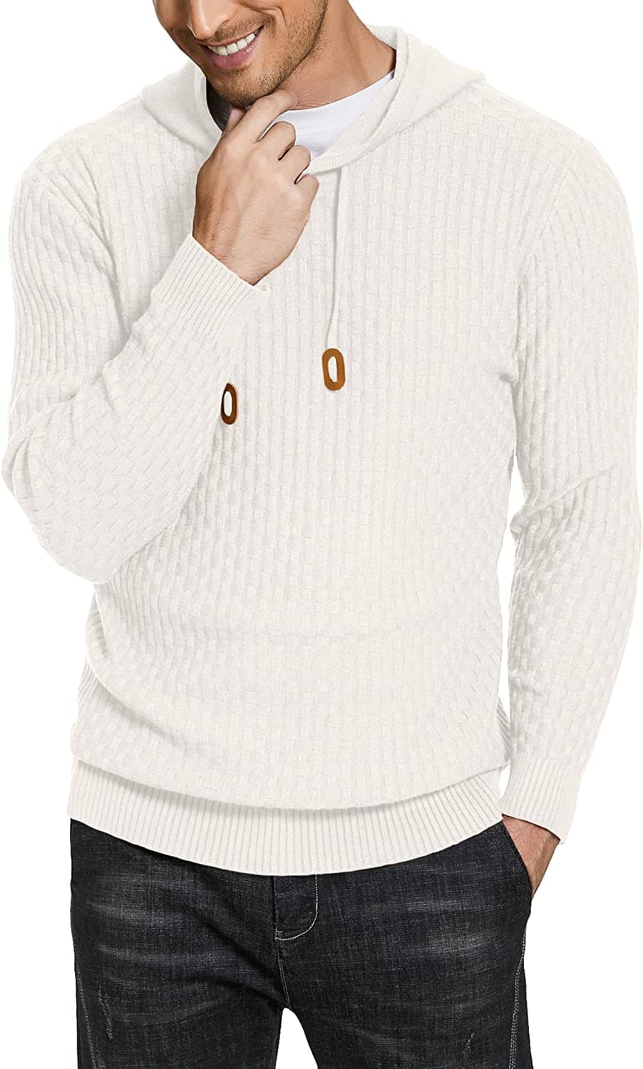 Solid Knitted Pullover Hooded Sweatshirt (US Only) - Image 5
