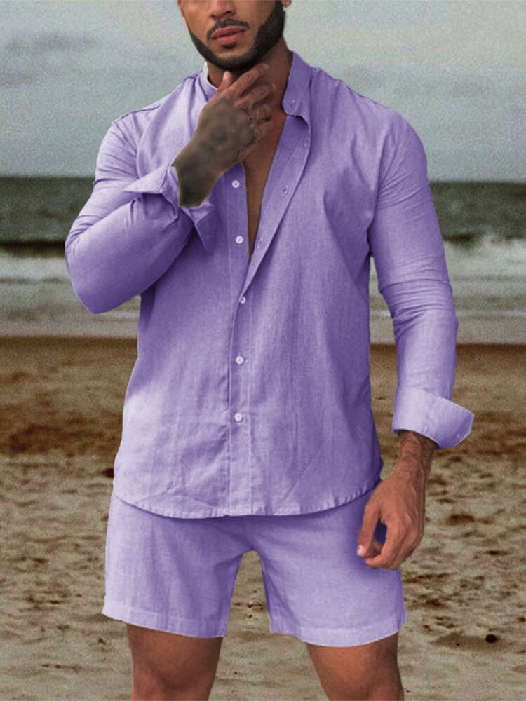 Solid Shirt Shorts Set - Image 2