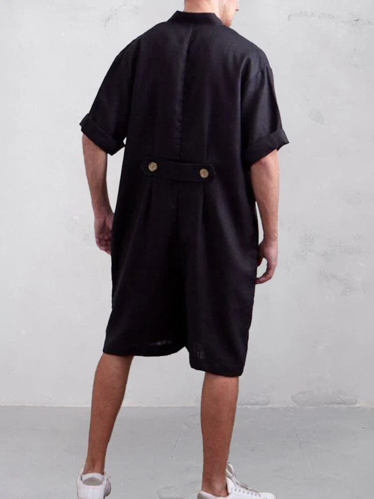 Stand Collar Cotton Linen Jumpsuit - Image 11