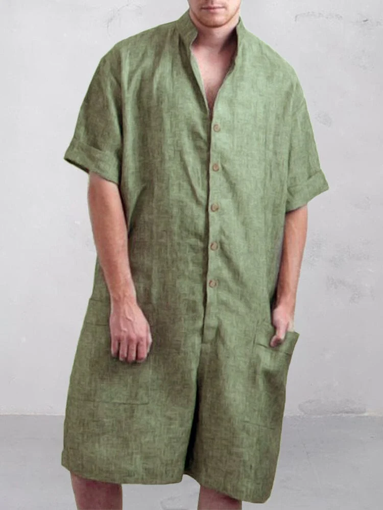 Stand Collar Cotton Linen Jumpsuit - Image 12