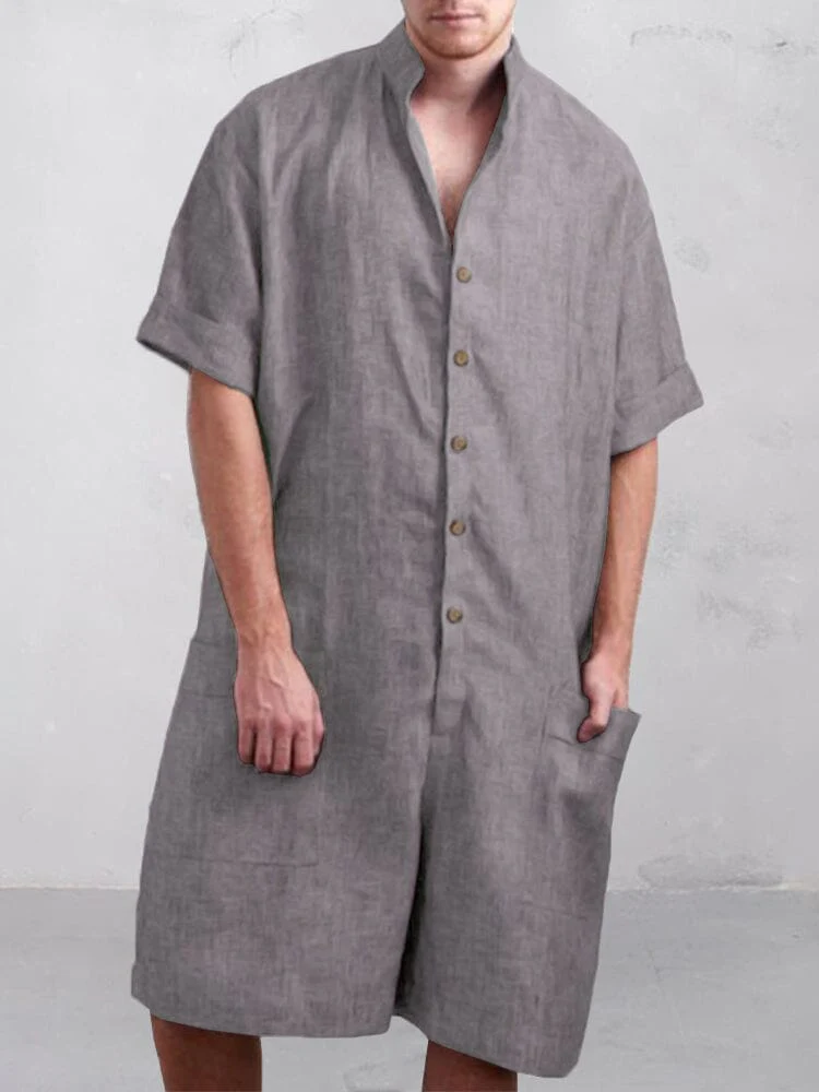Stand Collar Cotton Linen Jumpsuit - Image 13