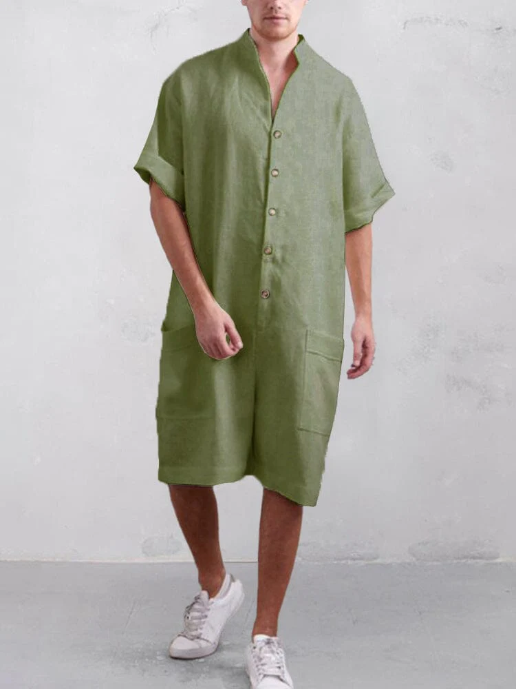 Stand Collar Cotton Linen Jumpsuit - Image 5
