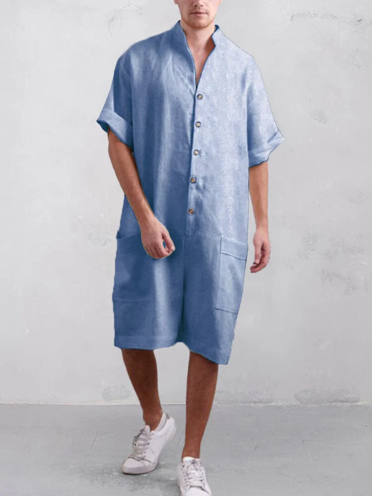Stand Collar Cotton Linen Jumpsuit - Image 6