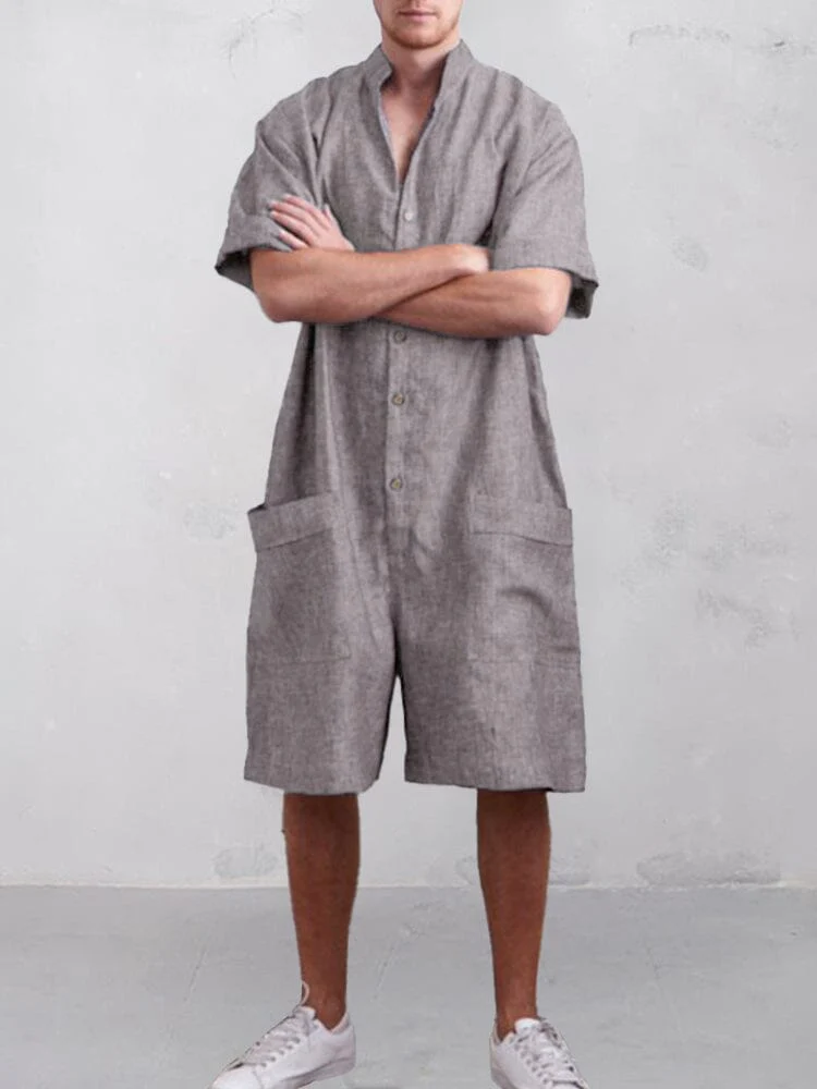 Stand Collar Cotton Linen Jumpsuit - Image 7