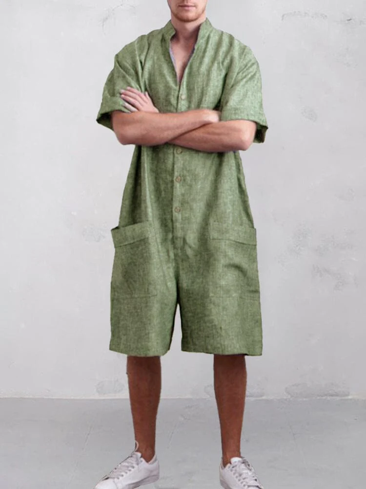 Stand Collar Cotton Linen Jumpsuit - Image 8