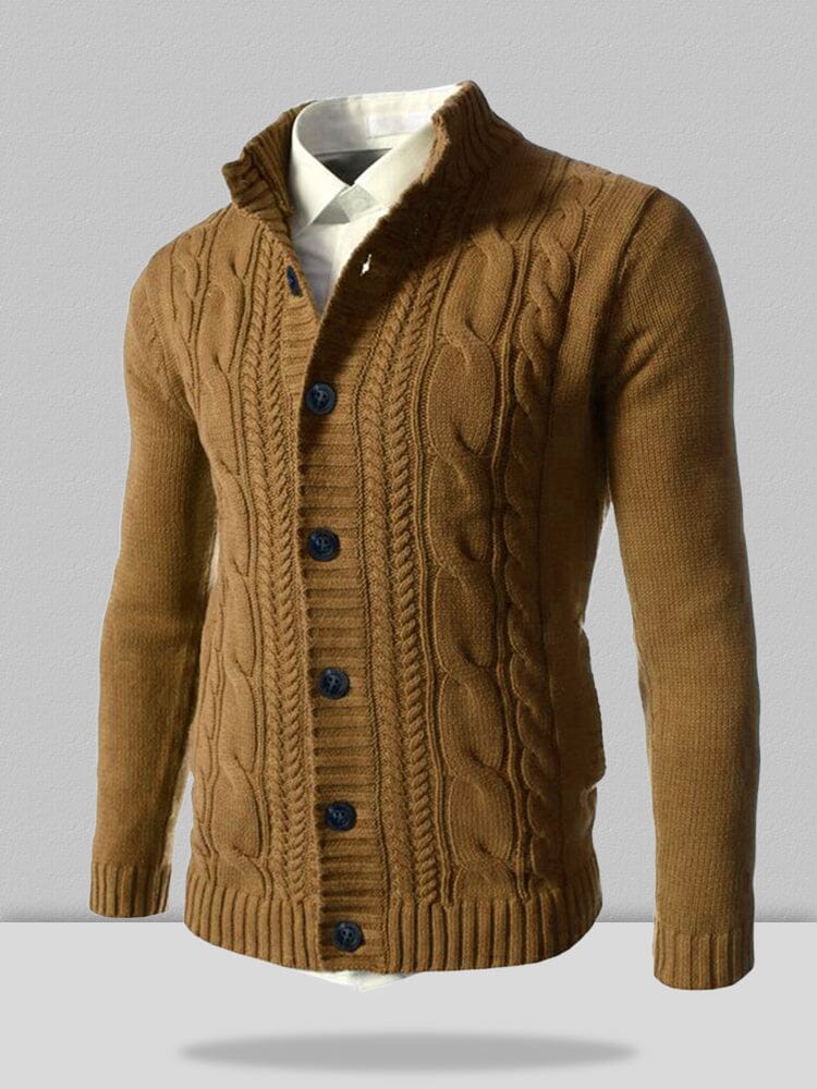 Stand Collar Knitted Cardigan Sweater - Image 2
