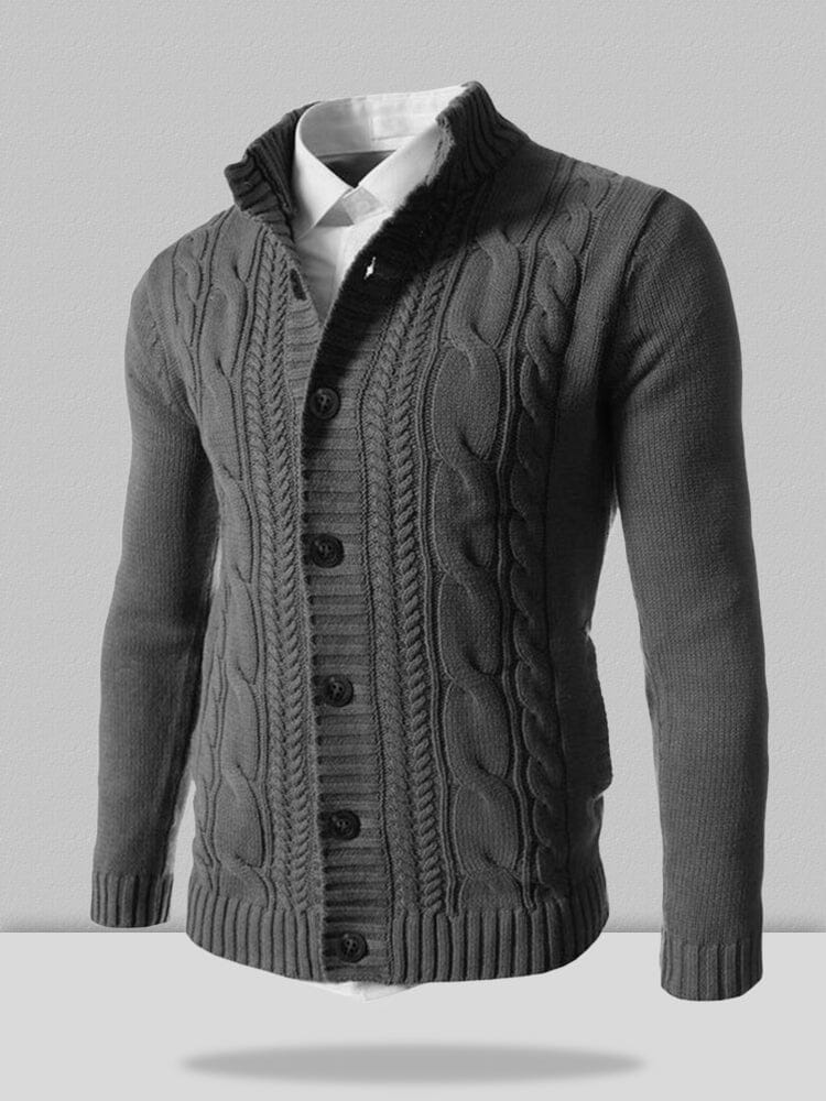 Stand Collar Knitted Cardigan Sweater - Image 3