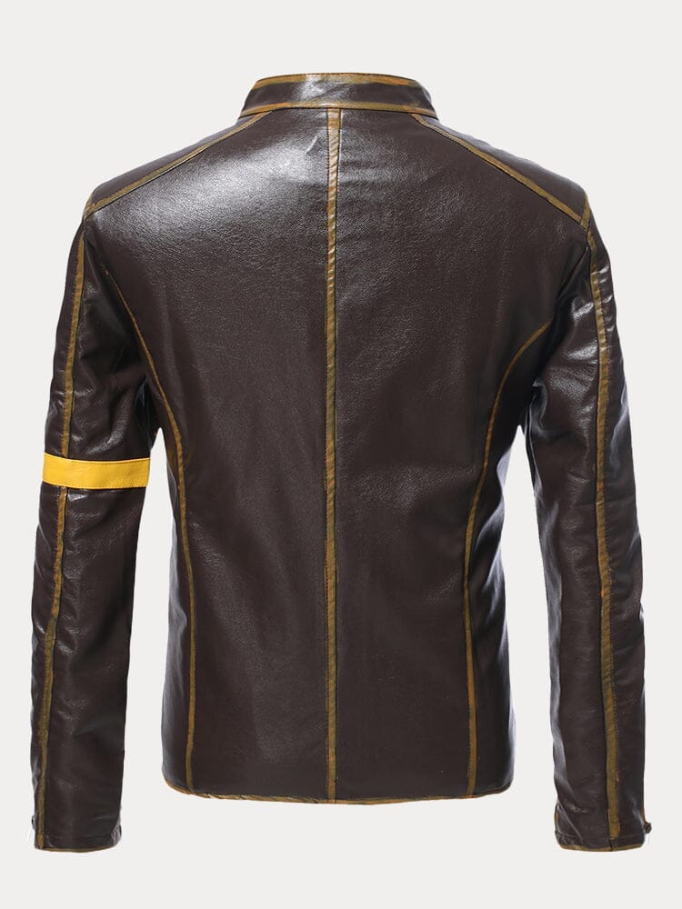 Stand Collar Punk Leather Jacket - Image 10
