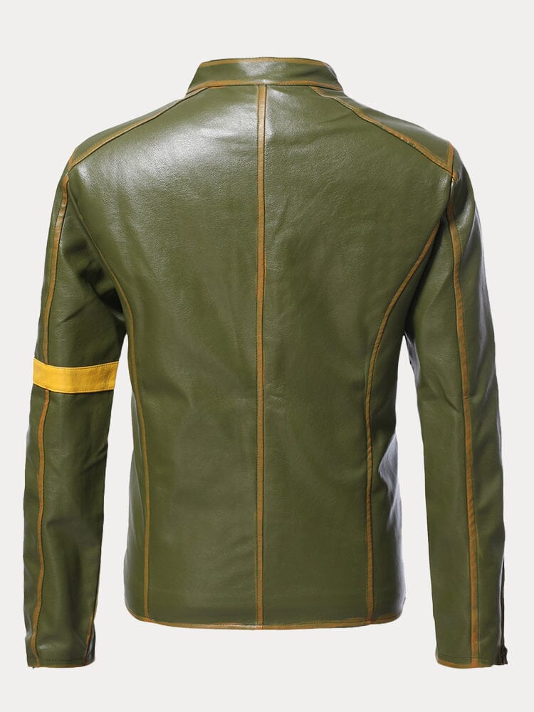 Stand Collar Punk Leather Jacket - Image 11