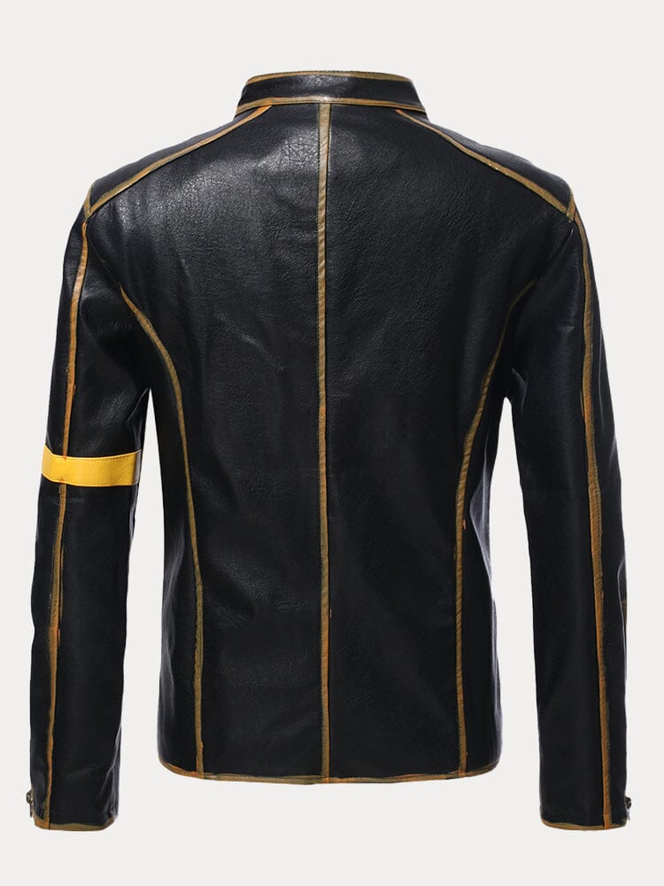 Stand Collar Punk Leather Jacket - Image 12