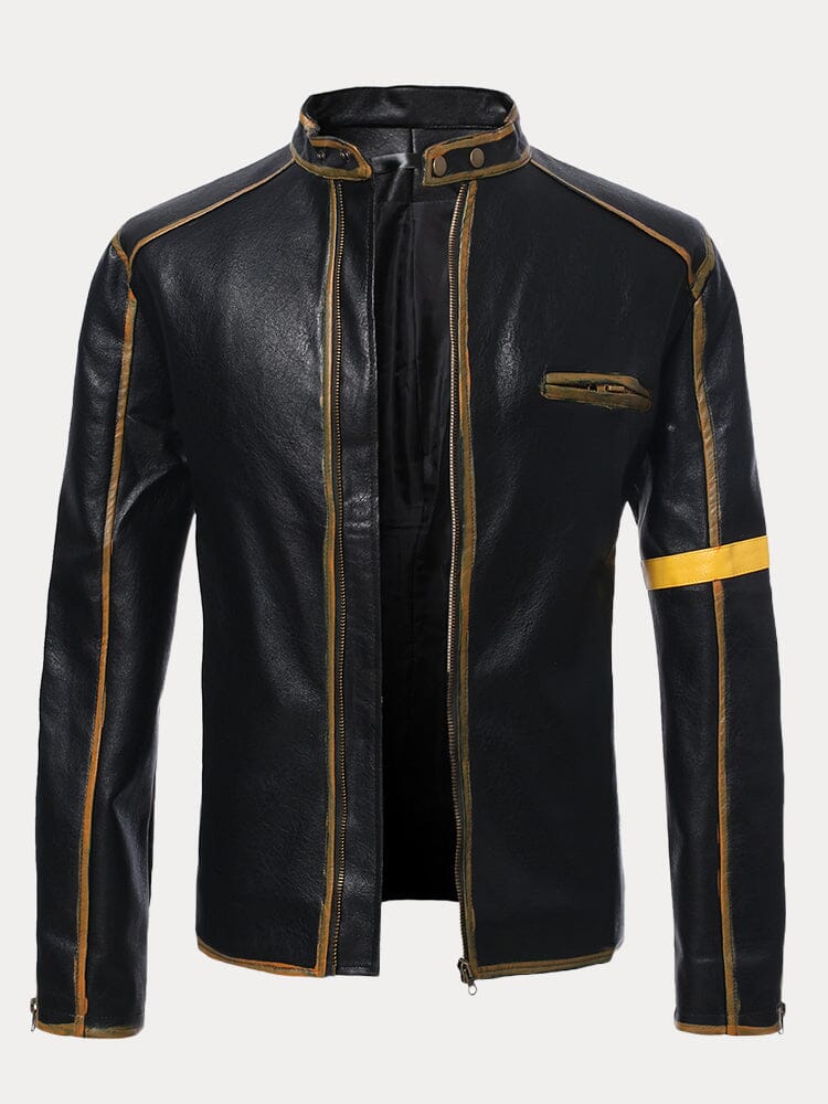 Stand Collar Punk Leather Jacket - Image 3