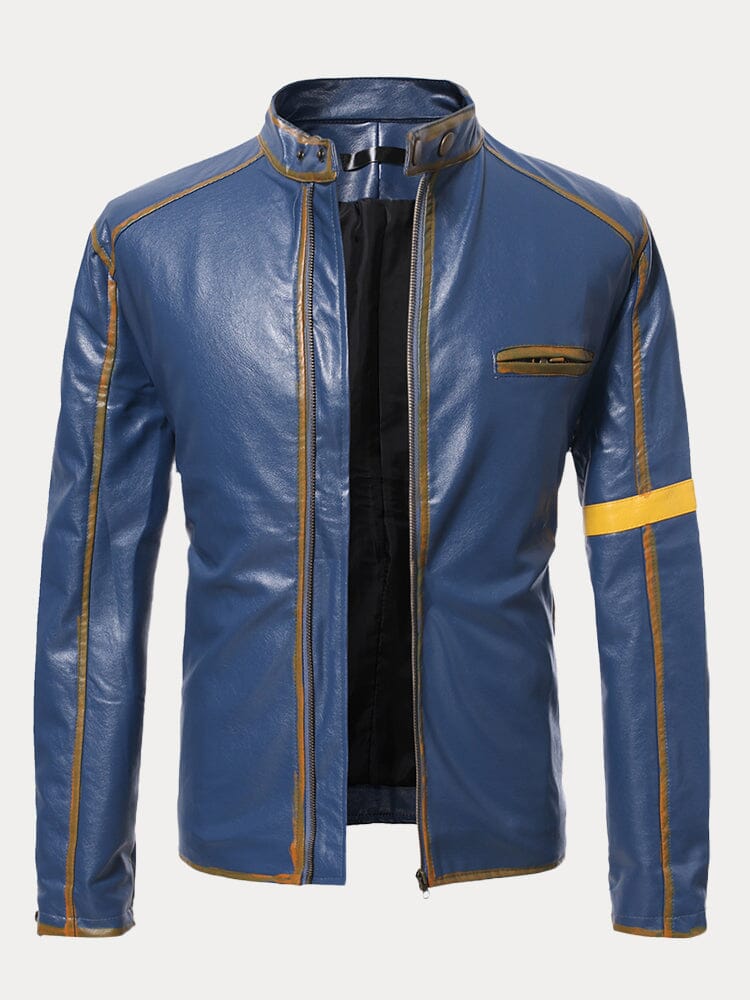Stand Collar Punk Leather Jacket - Image 4