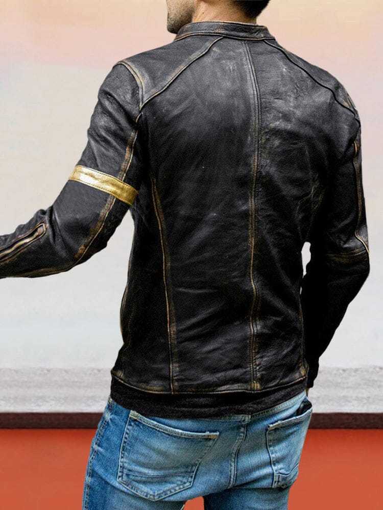 Stand Collar Punk Leather Jacket - Image 9