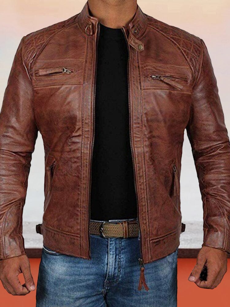 Stand Collar Punk Motorcycle Leather Jacket - Image 4