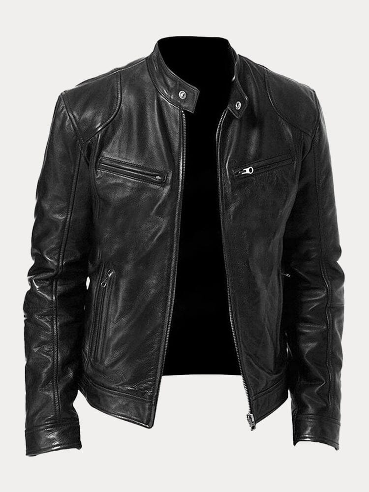 Stand Collar Punk Motorcycle Leather Jacket - Image 5