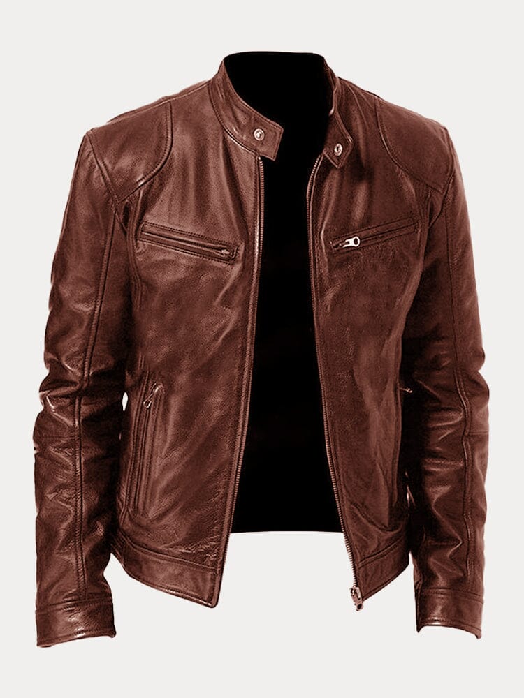 Stand Collar Punk Motorcycle Leather Jacket - Image 7