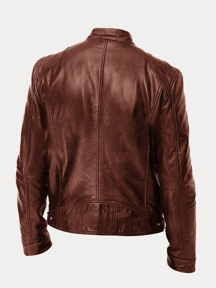 Stand Collar Punk Motorcycle Leather Jacket - Image 8