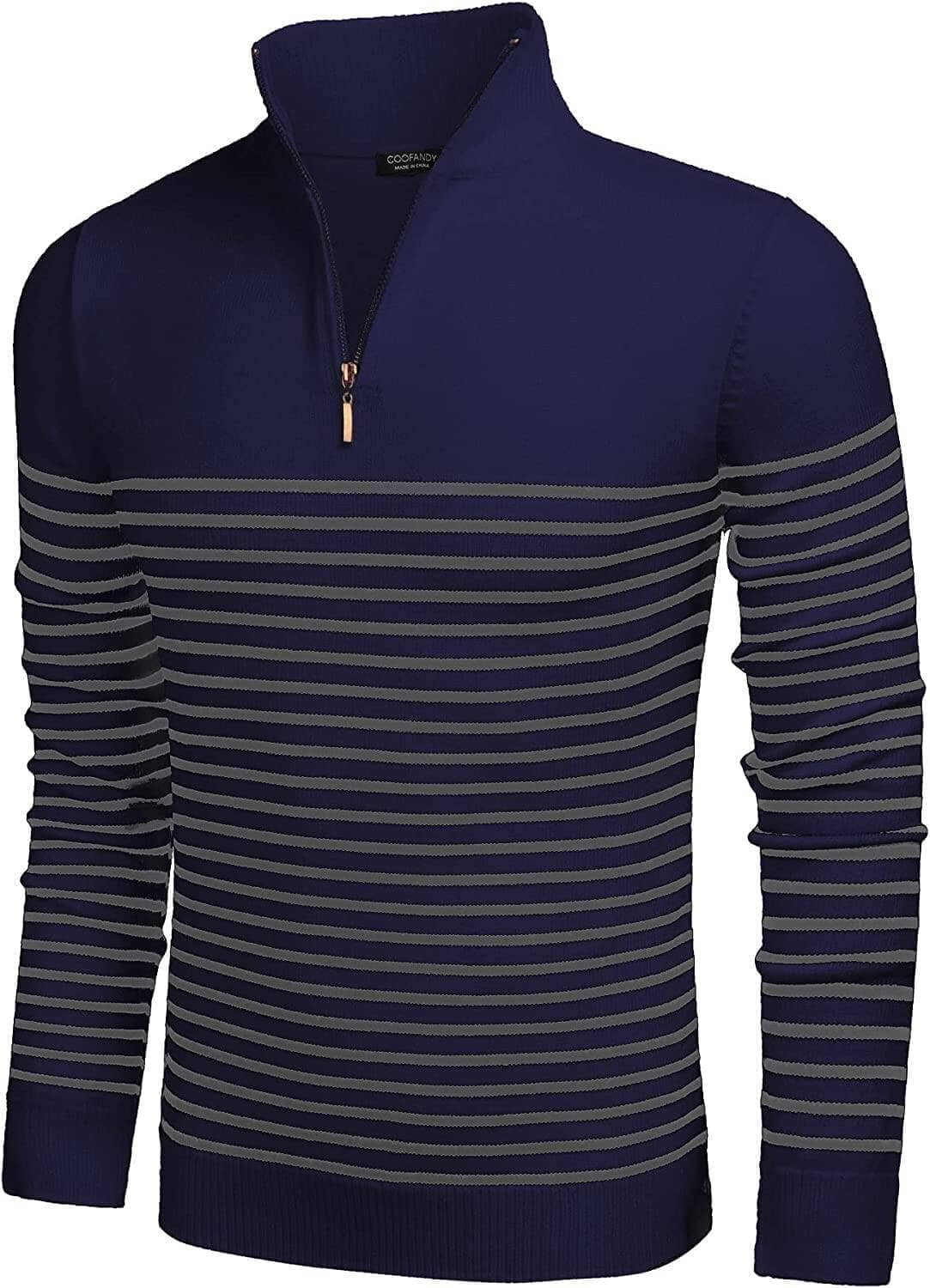 Striped Zip Up Mock Neck Pullover Sweaters (US Only) - Image 12