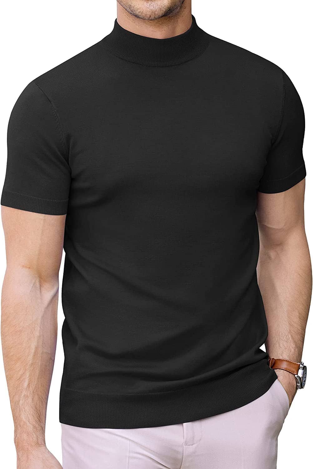 (Us Only)  Turtleneck Basic Slim Fit Knitted Short Sleeve Sweater - Image 2