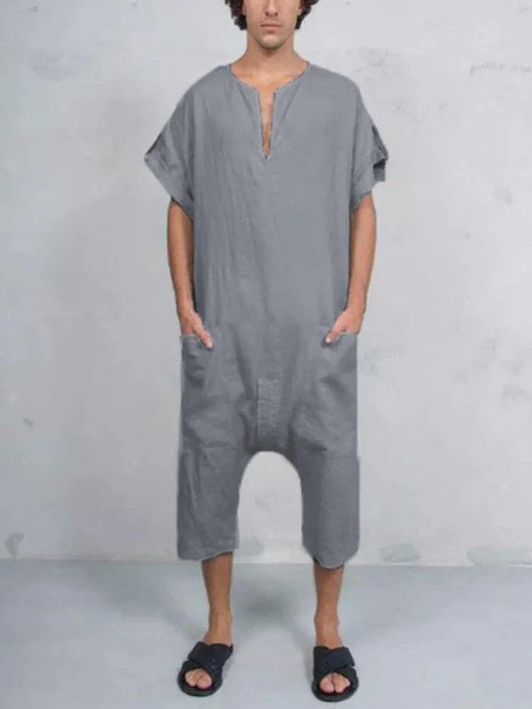 Short Sleeve Cotton Linen Jumpsuit - Image 3