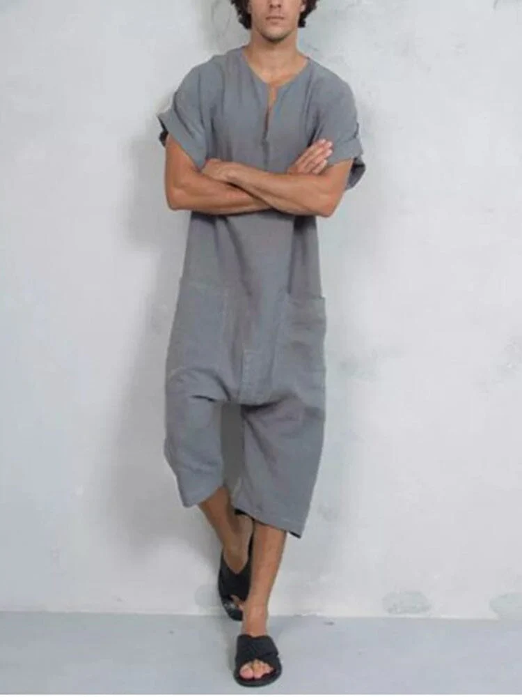 Short Sleeve Cotton Linen Jumpsuit - Image 4