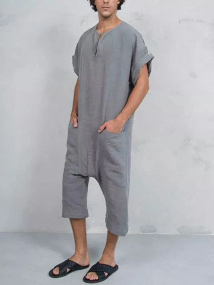 Short Sleeve Cotton Linen Jumpsuit - Image 5