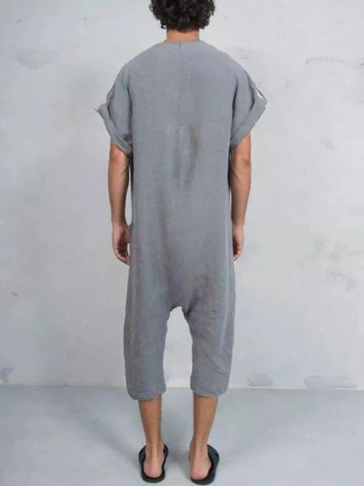 Short Sleeve Cotton Linen Jumpsuit - Image 7
