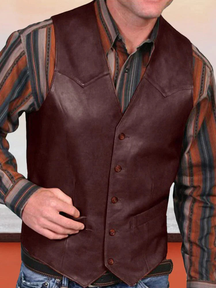 Coofandy Vintage PU Vest - Image 3