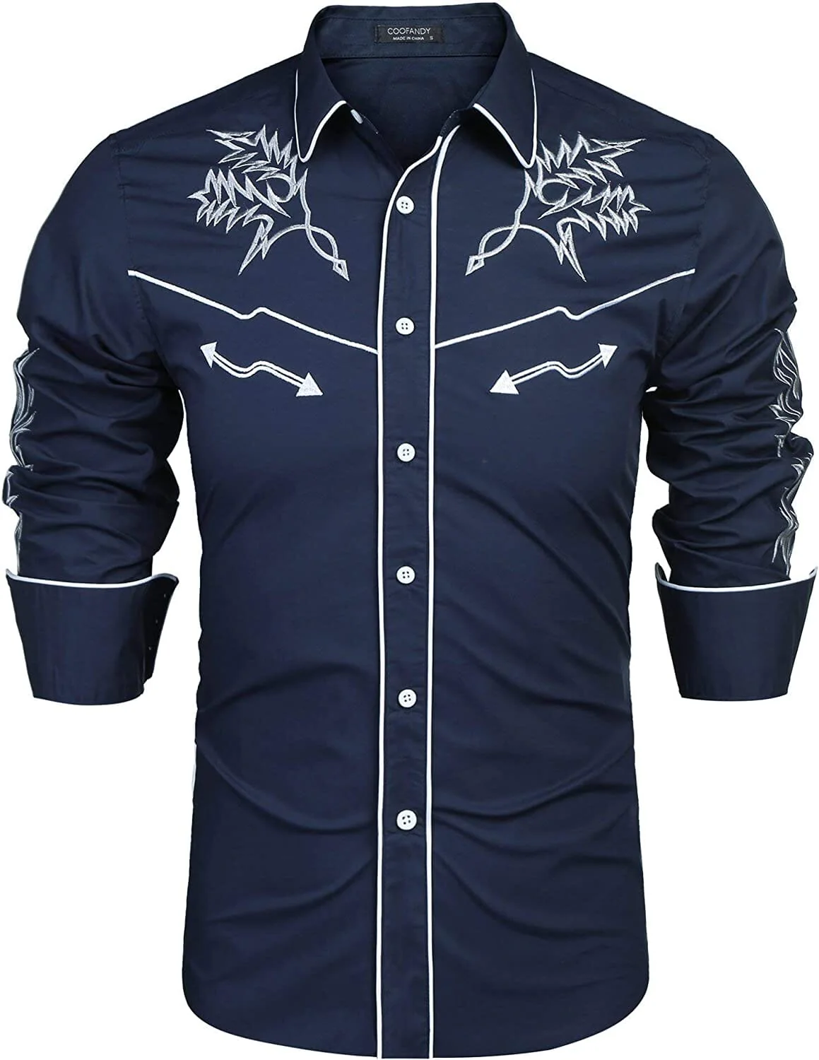 Western Cowboy Embroidered Button Down Cotton Shirt (US Only) - Image 9