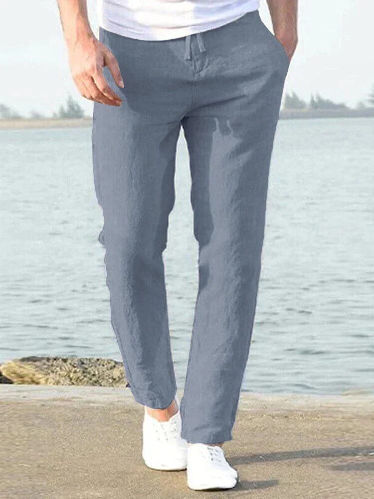 Casual Loose Solid Color Lacing Elastic Waist Pants - Image 10