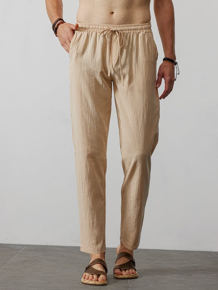 Casual Loose Solid Color Lacing Elastic Waist Pants - Image 11