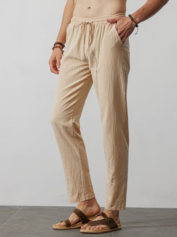Casual Loose Solid Color Lacing Elastic Waist Pants - Image 13