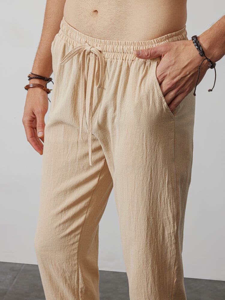 Casual Loose Solid Color Lacing Elastic Waist Pants - Image 14