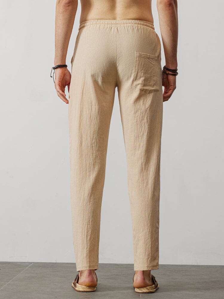 Casual Loose Solid Color Lacing Elastic Waist Pants - Image 15