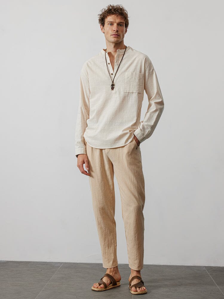 Casual Loose Solid Color Lacing Elastic Waist Pants - Image 16