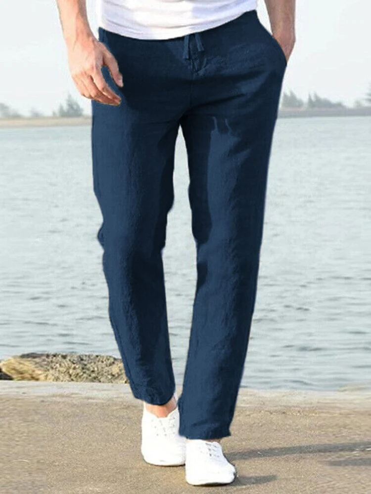 Casual Loose Solid Color Lacing Elastic Waist Pants - Image 2